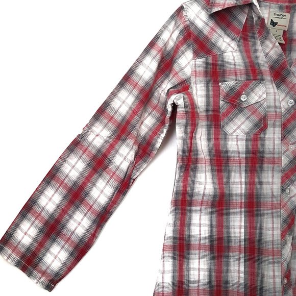 Prototype Red/Gray/White Plaid Collar Top - Size S - Picture 4 of 7